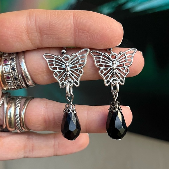 Butterfly Set with black austrian crystals ( necklace & matching earrings ) boho - Picture 10 of 13